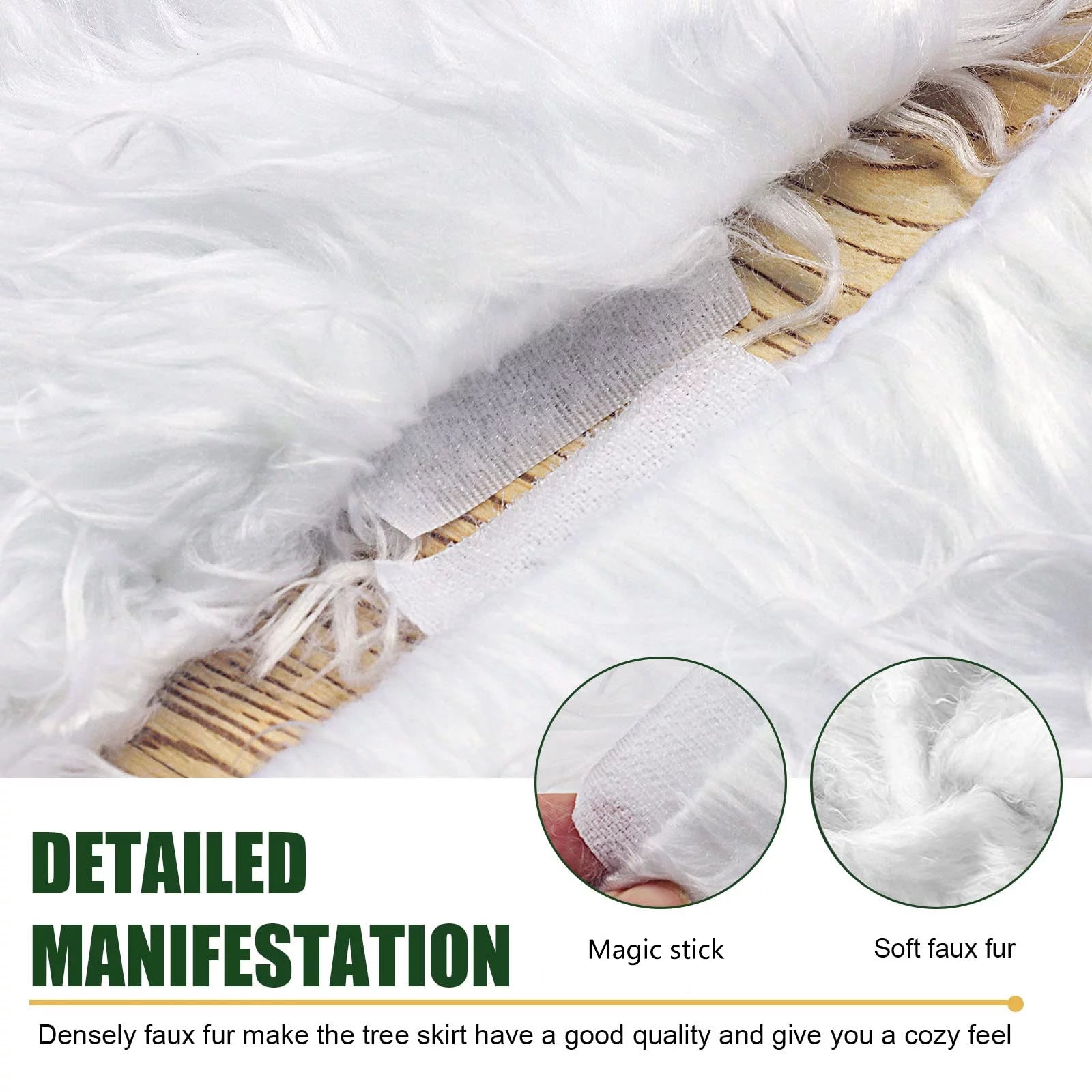 Christmas Tree Skirt 30 Inch Faux Fur Xmas Plush Tree Skirt Winter Large Christmas Tree Mat Holiday Party Christmas Tree Decorations, Snowy White