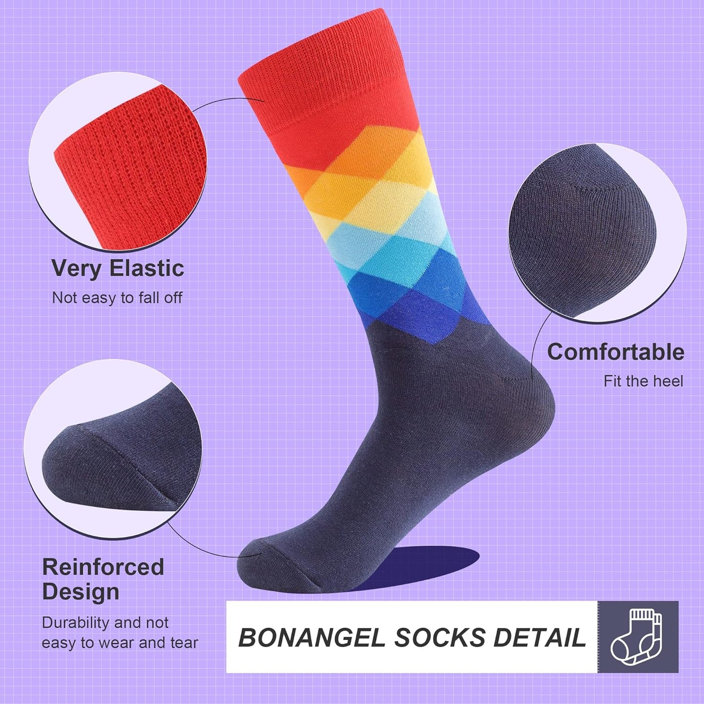 Mens Dress Socks Fun Funny Colorful Crazy Crew Dress Socks for Men 8-12