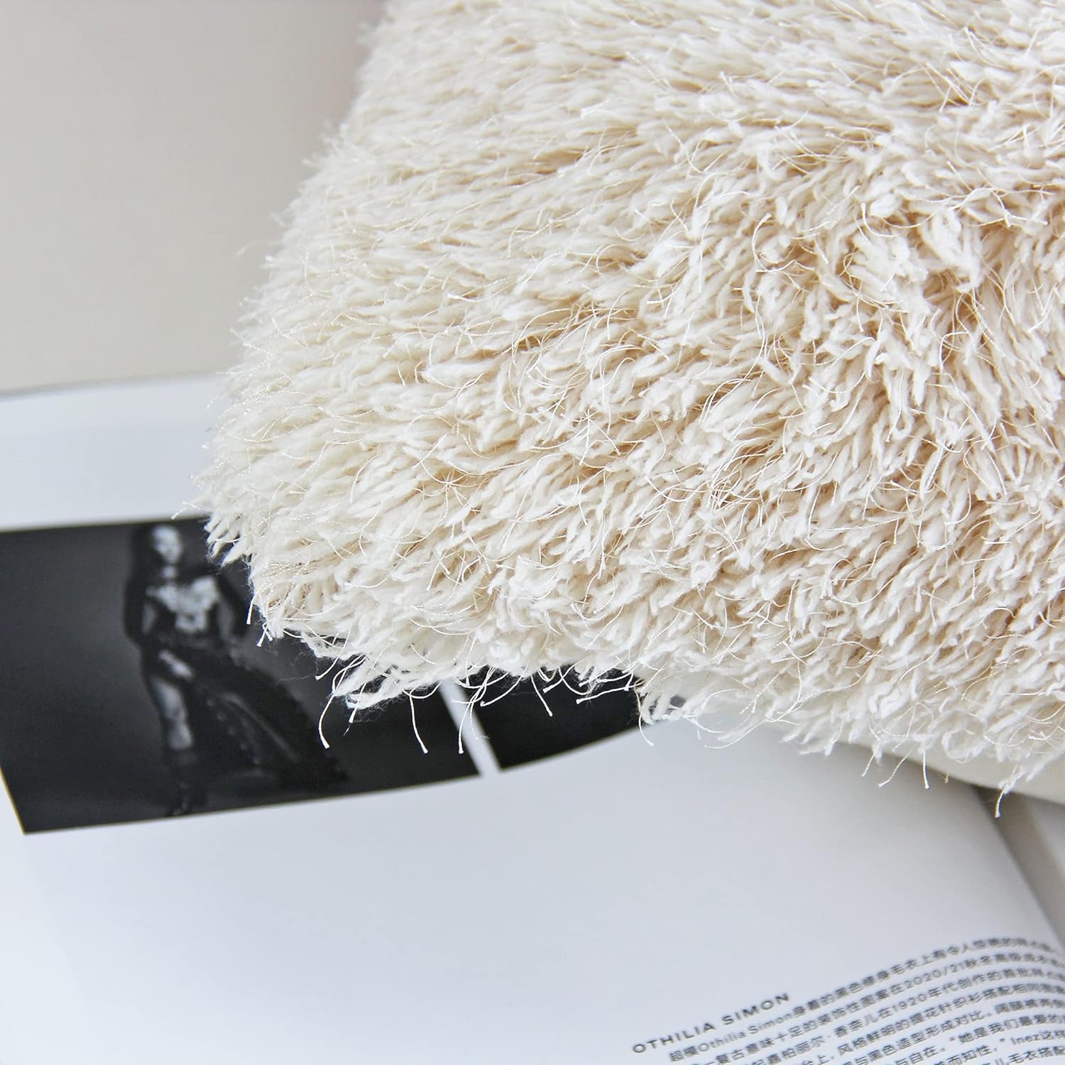 Fluffy Decorative Throw Pillows Covers 24 X 24 Inch Luxury Soft Faux Fur Fleece Cushion Cover Pillowcase Pack of 2 Beige