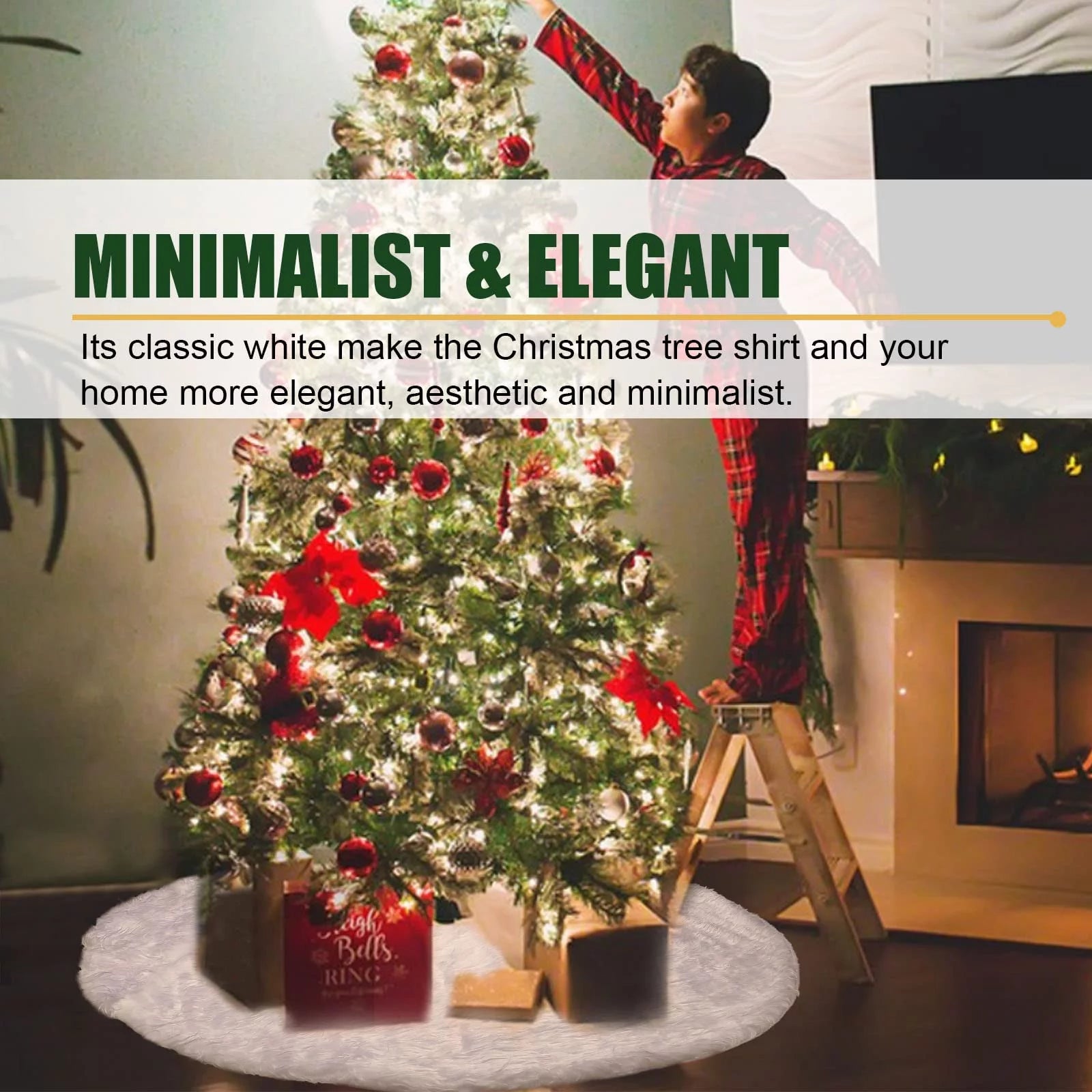 Christmas Tree Skirt 30 Inch Faux Fur Xmas Plush Tree Skirt Winter Large Christmas Tree Mat Holiday Party Christmas Tree Decorations, Snowy White