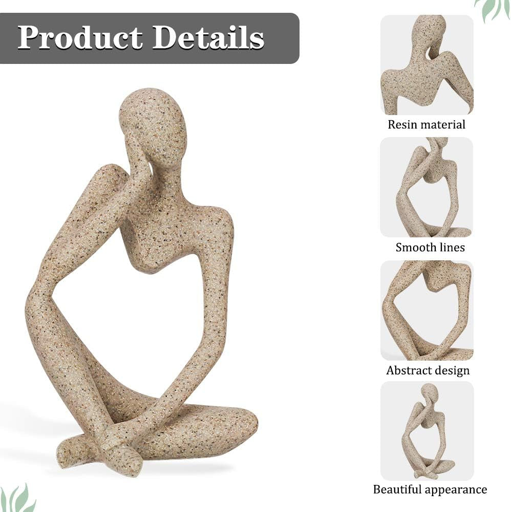 Sandstone Resin Thinker Style Abstract Sculpture Statue Collectible Figurines Home Office Bookshelf Desktop Decor(Sandstone,Left)