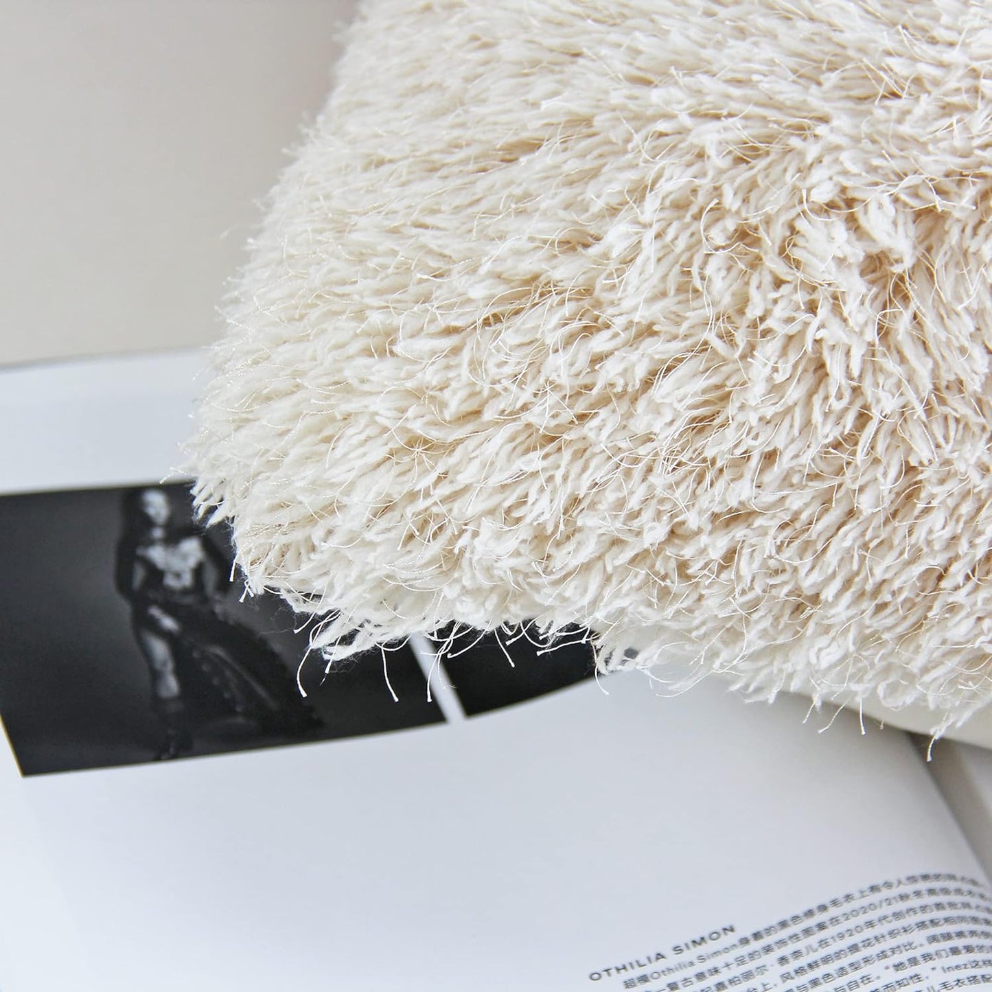 Fluffy Decorative Throw Pillows Covers 24 X 24 Inch Luxury Soft Faux Fur Fleece Cushion Cover Pillowcase Pack of 2 Beige