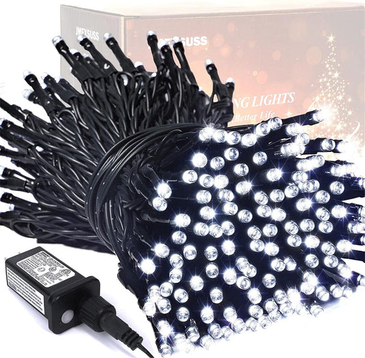 200 LED White Christmas Lights Outdoor, 66Ft Christmas Tree Lights Green Wire, 8 Modes Waterproof Twinkle String Lights Plug in for Xmas Wedding Party Indoor Decoration